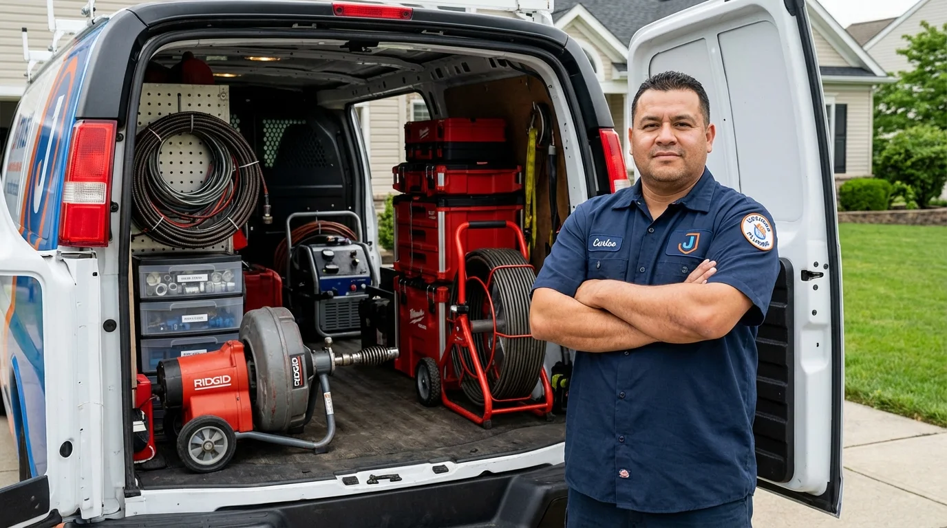 Professional drain cleaning equipment and Johns Plumbing LLC plumber in Belle