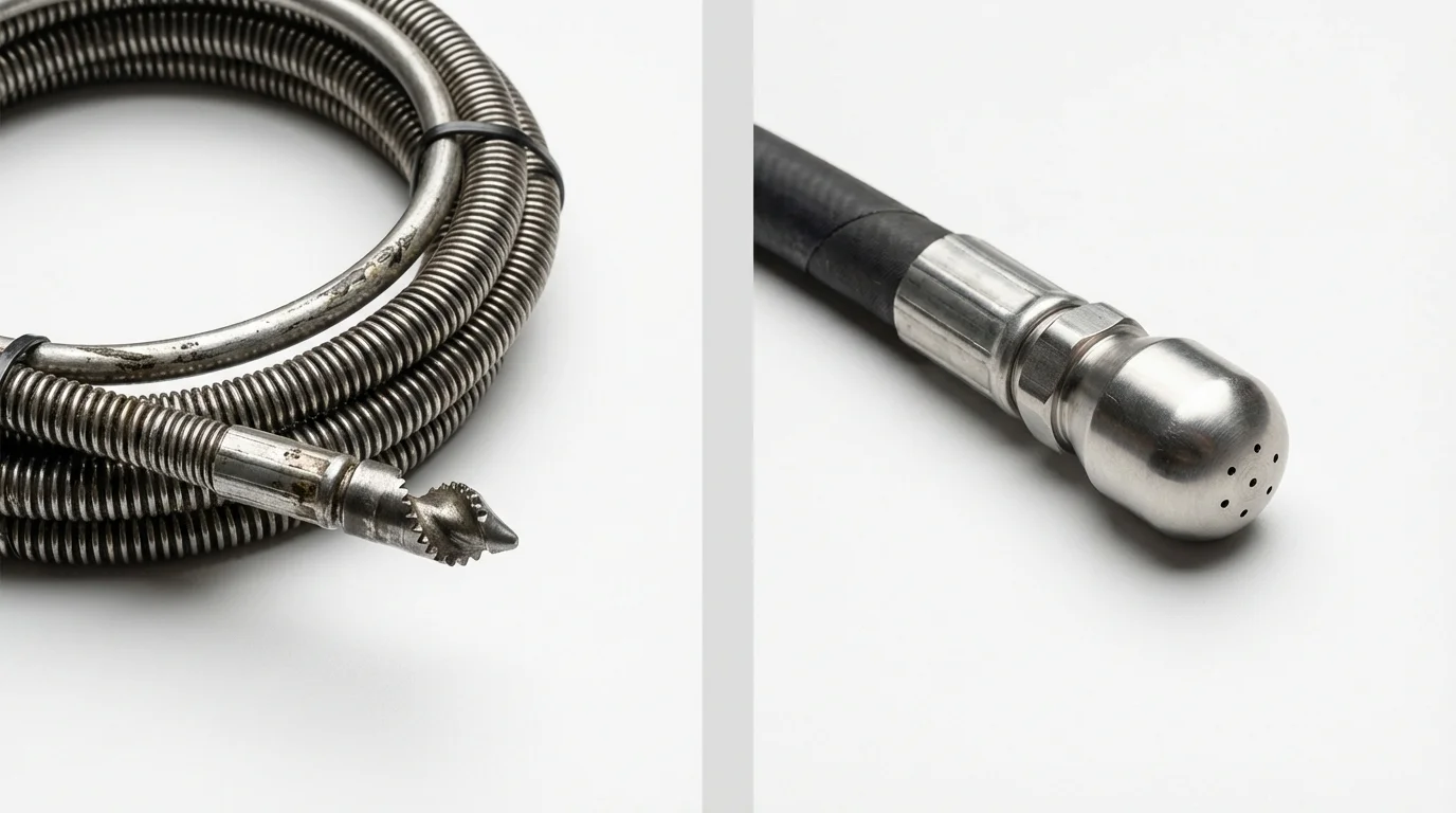Drain snake cable and hydro jetting nozzle used for drain cleaning in Belle, MO