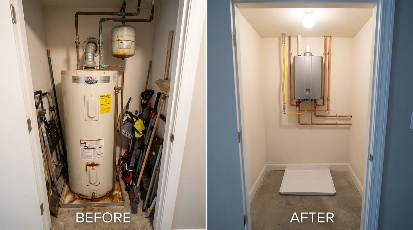 Tank water heater versus wall-mounted tankless unit comparison for Belle, MO homeowners